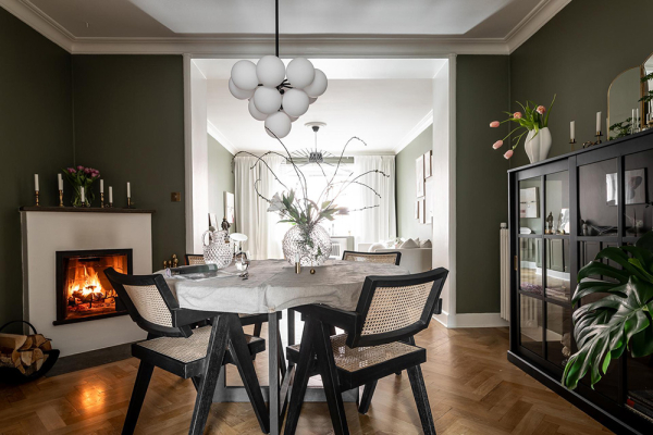 Стильные оттенки зелёного и серого в интерьерах шведской квартиры (88 кв. м)